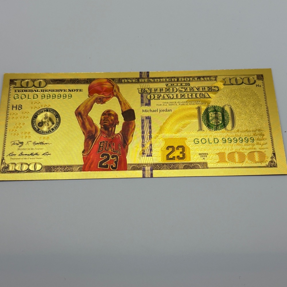 Michael Jordan Chicago Bulls 24K Gold Foil Novelty $100 Bill Collectible Note